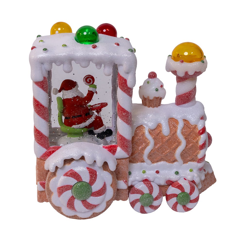 Kurt Adler 7.5-Inch Battery Operated USB LED Lighted Santa Train Lantern with Spinning Glitter Water.
